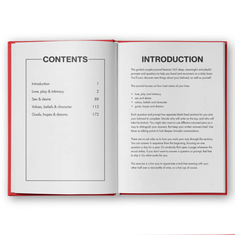 open couples journal pages table of contents