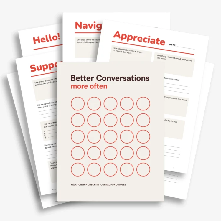 Relationship check-in journal interior pages.