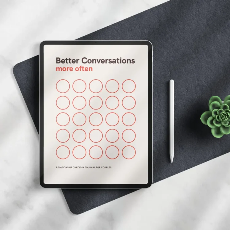 Relationship check-in digital journal on tablet with stylus.