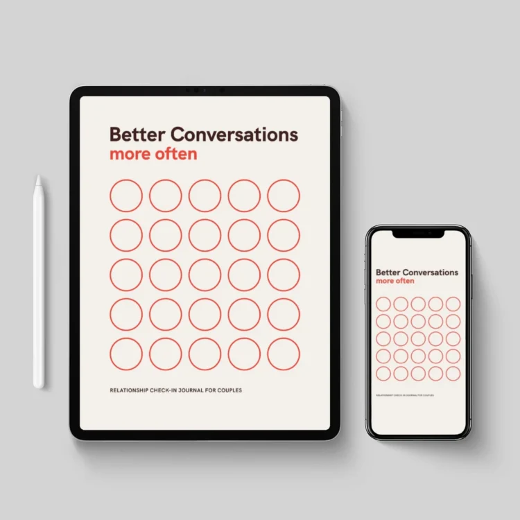 Relationship check-in digital journal on smart phone and tablet with stylus.