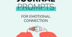 Two vector heads facing each other with electric spark over their heads and text overlay about couples journal prompts