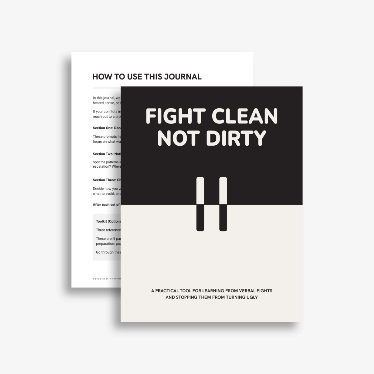Fight Clean Not Dirty printable conflict workbook cover and internal page.