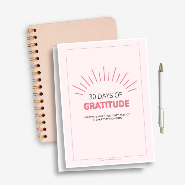 printable gratitude journal pages on notebook with pen