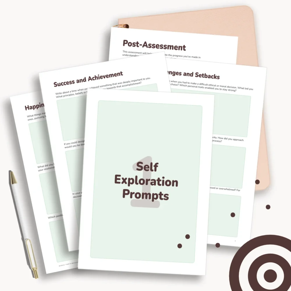 loose printable guided journaling pages core values workbook with notebook and pen