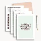 loose printable guided journaling pages core values workbook with notebook and pen
