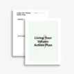 Printable core values workbook pages including a “Living Your Values: Action Plan” page.