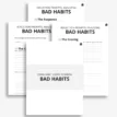 Printable habit tracker workbook pages titled “Bad Habits” with reflection prompt layouts.