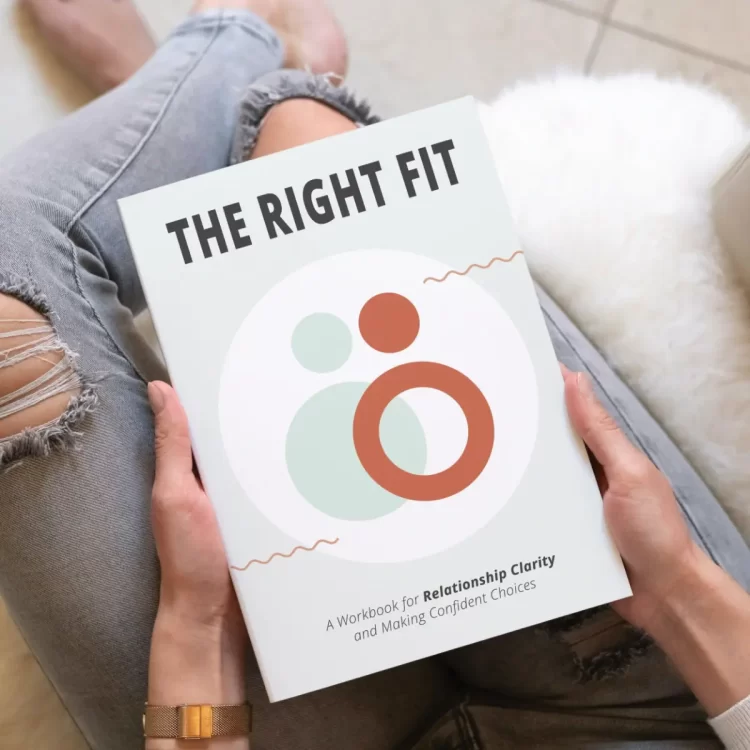 woman sitting the right fit workbook in lap
