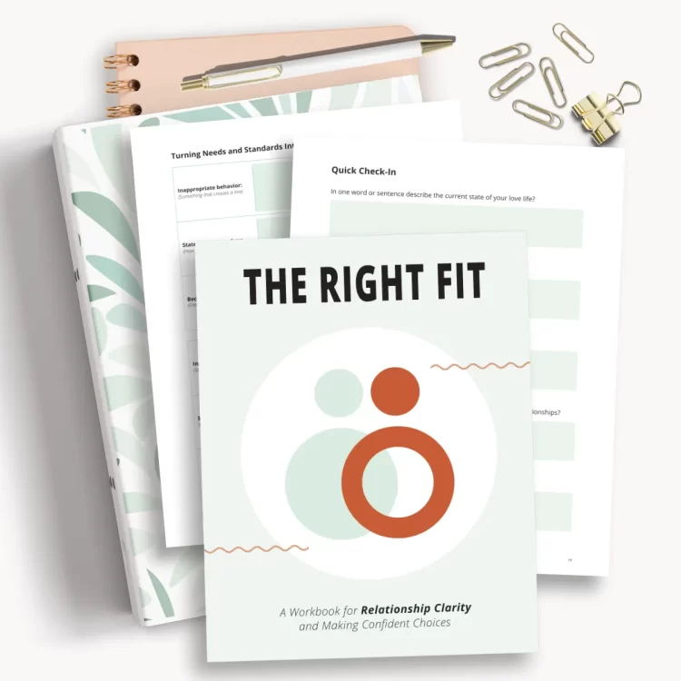 flatlay printable from the right fit relationship needs workbook PDF pages on top of ring binder and notebook