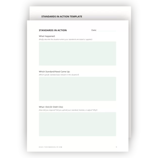 The Standards in Action template pages from The Right Fit relationship workbook