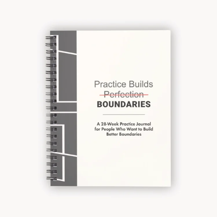Practice Builds Boundaries Journal shown with front cover and spiral spine visible.