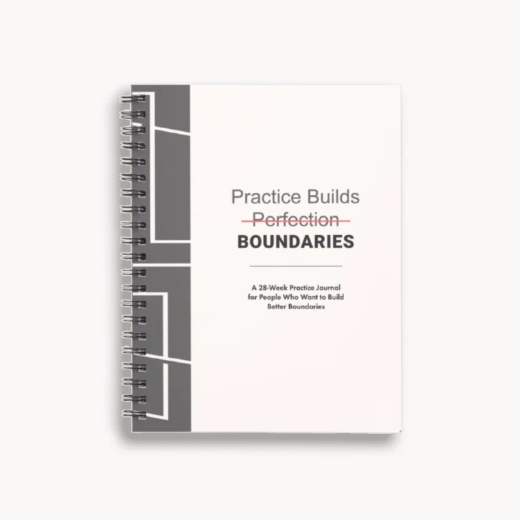 Practice Builds Boundaries Journal shown with front cover and spiral spine visible.