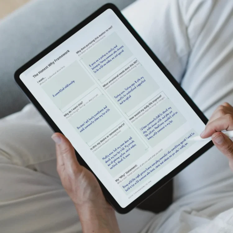 Person using The Right Fit Workbook on tablet with stylus.