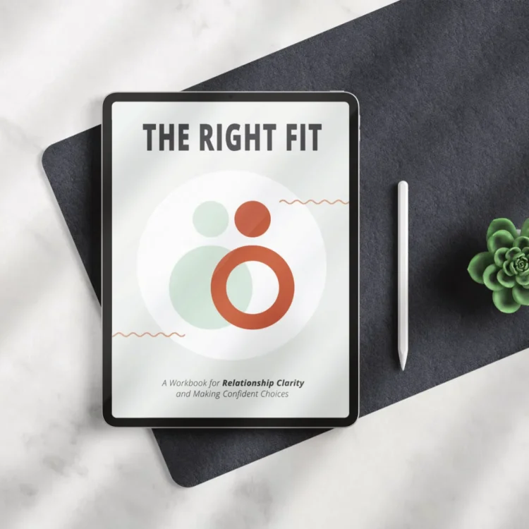 Digital version of The Right Fit workbook displayed on a tablet on a desk next to a stylus and plant.