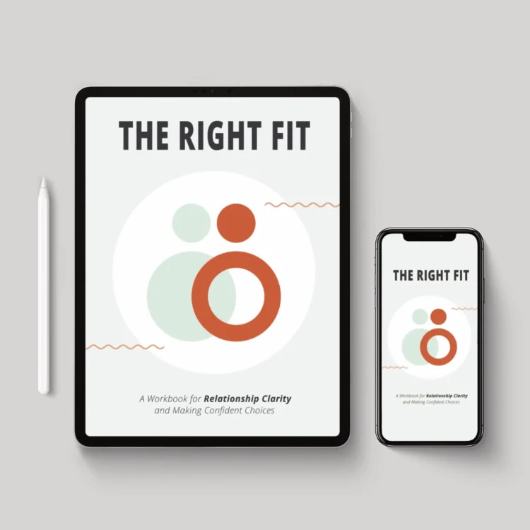 Digital version of The Right Fit workbook displayed on a tablet with stylus and mobile phone screen.