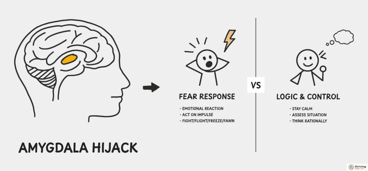 Amygdala attack - two stick people representing fear response and staying calm